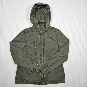 New Look Olive Green Utility Jacket Women Size M Military Anorak Hooded